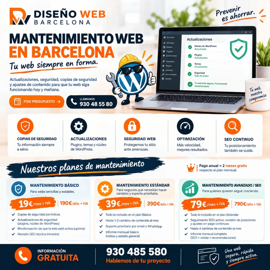 Mantenimiento Web en Barcelona. Planes y tarifas